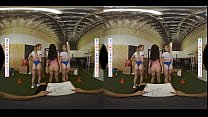 Naughty America three college hotties, Aiden Ashley, Jazmin Luv, and Lily Larimar. As a thank you, the girls show up for their group exercise session with crotchless panties.